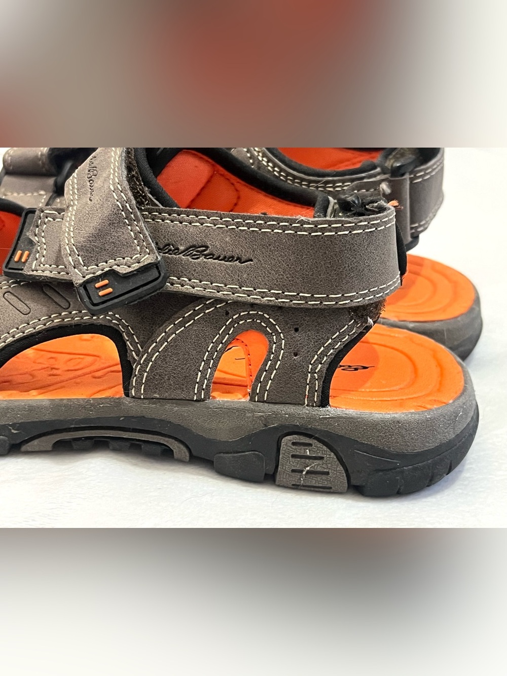 Eddie Bauer Kids Orange & Brown Active Sandals w Adjustable Sport Velcro Straps - Picture 3 of 16